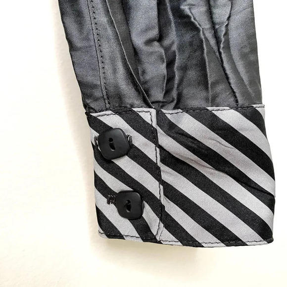 Beluva San Francisco Pleated Button Down Shirt Blouse Black White Striped XS - Picture 6 of 10